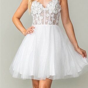 Dancing Queen White Glitter Floral Mini Dress
